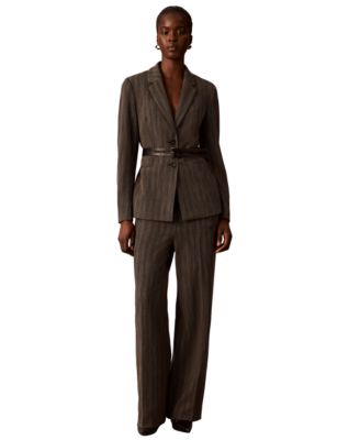 Women's Notch Collar Long-Sleeve Blazer and Pull-On Wide-Leg Herringbone Pants