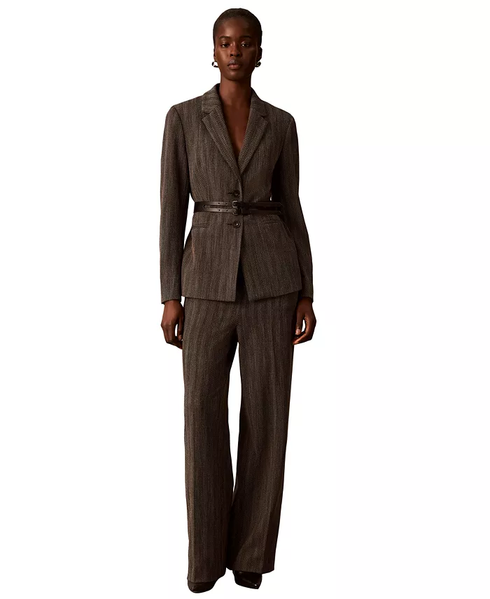 Women's Pull-On Wide-Leg Herringbone Pants - thumbnail 3