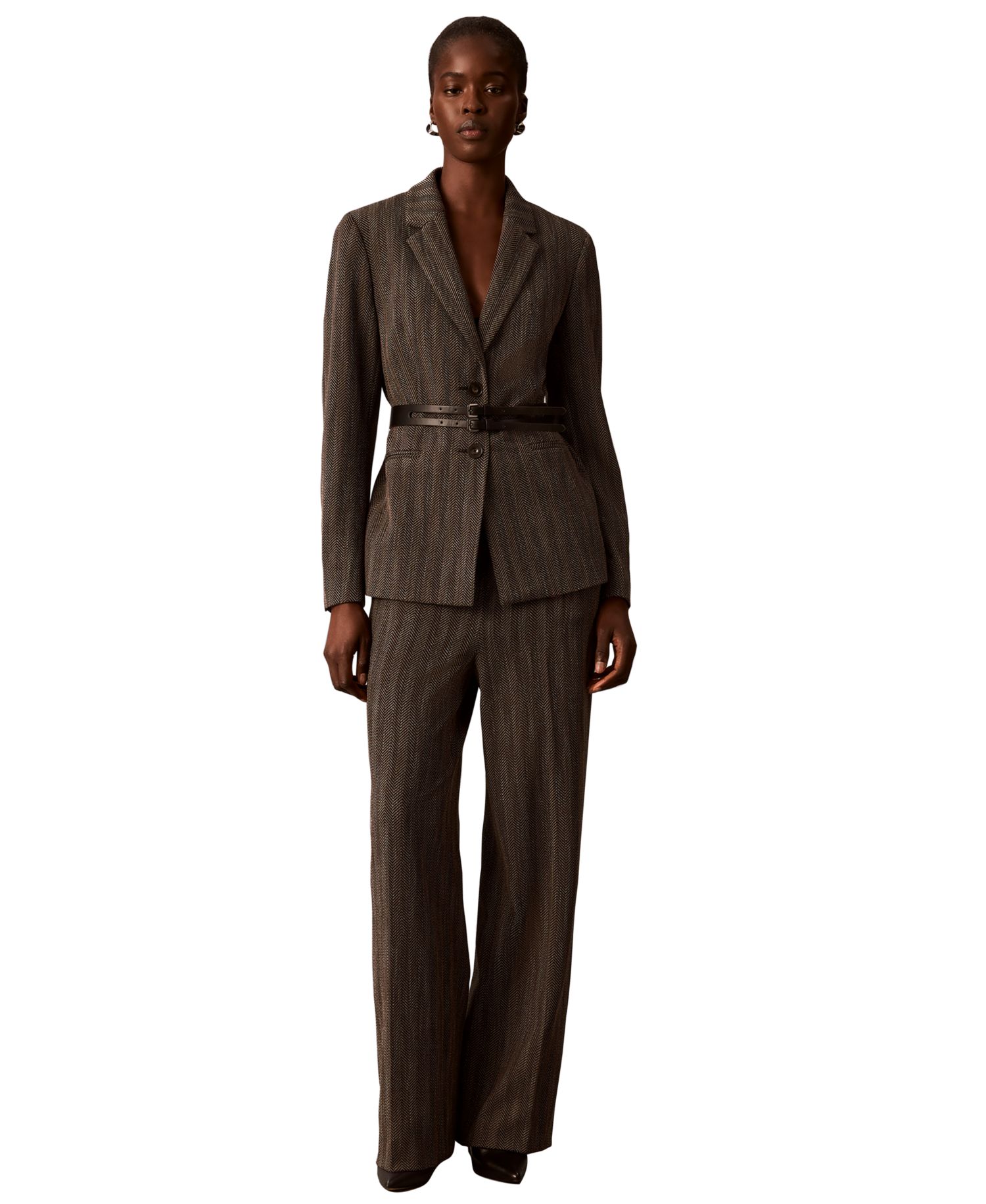 Women's Pull-On Wide-Leg Herringbone Pants