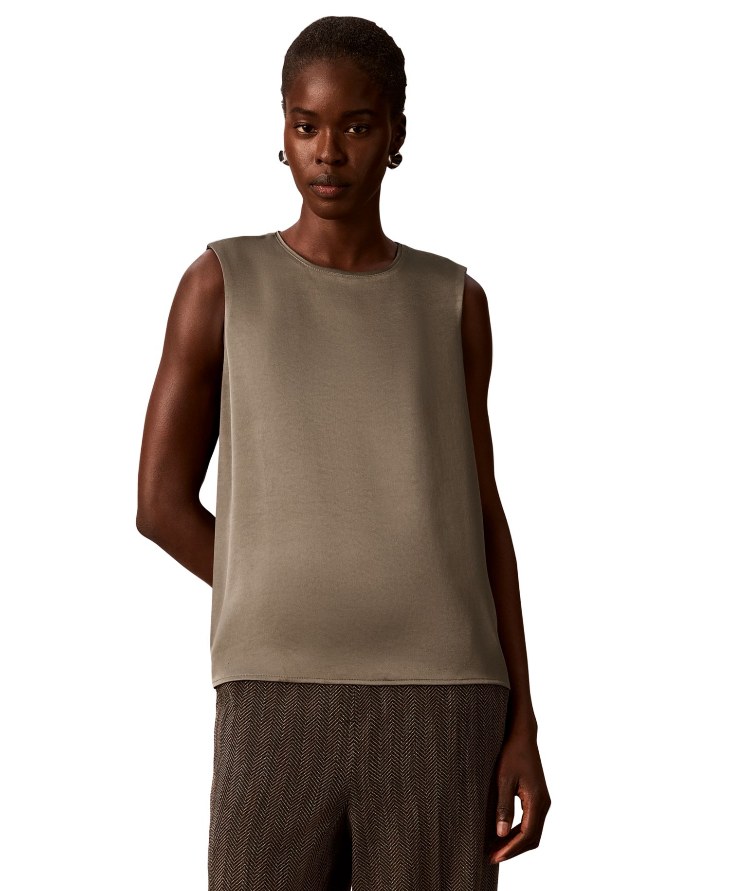 Women's Satin Crewneck Sleeveless Shell