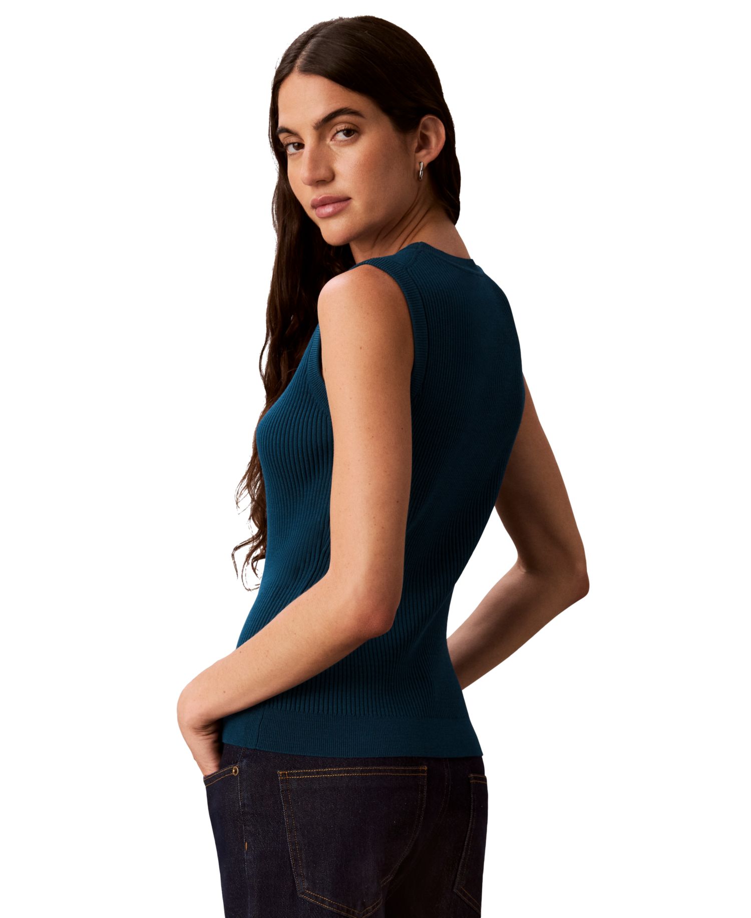 Women's Petite Ribbed Sleeveless Tank Sweater