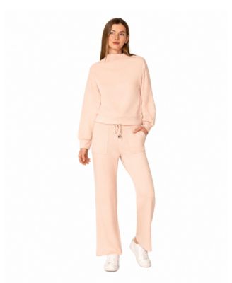 Women's Mock-Neck Long-Sleeve Wide-Leg Modal-Blend Top and Pants Set