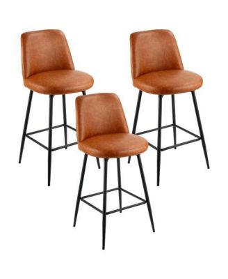 Set of 3 27 Inch PU Leather Swivel Counter Height Bar Stools