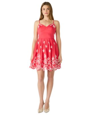 Juniors' Floral-Print Cutout Sweetheart-Neck Dress