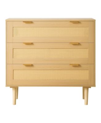 3 Drawer Rattan Dresser with Storage for Bedroom and Hallway