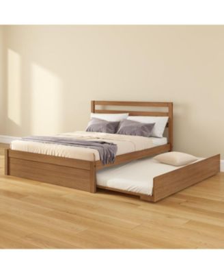Bear Full Single Bed with Trundle, Oak Embossed Pecan