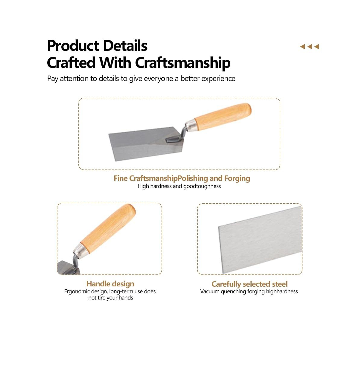 Xdovet Steel Masonry Margin Trowel Wooden Handle Bricklaying Concrete Tool