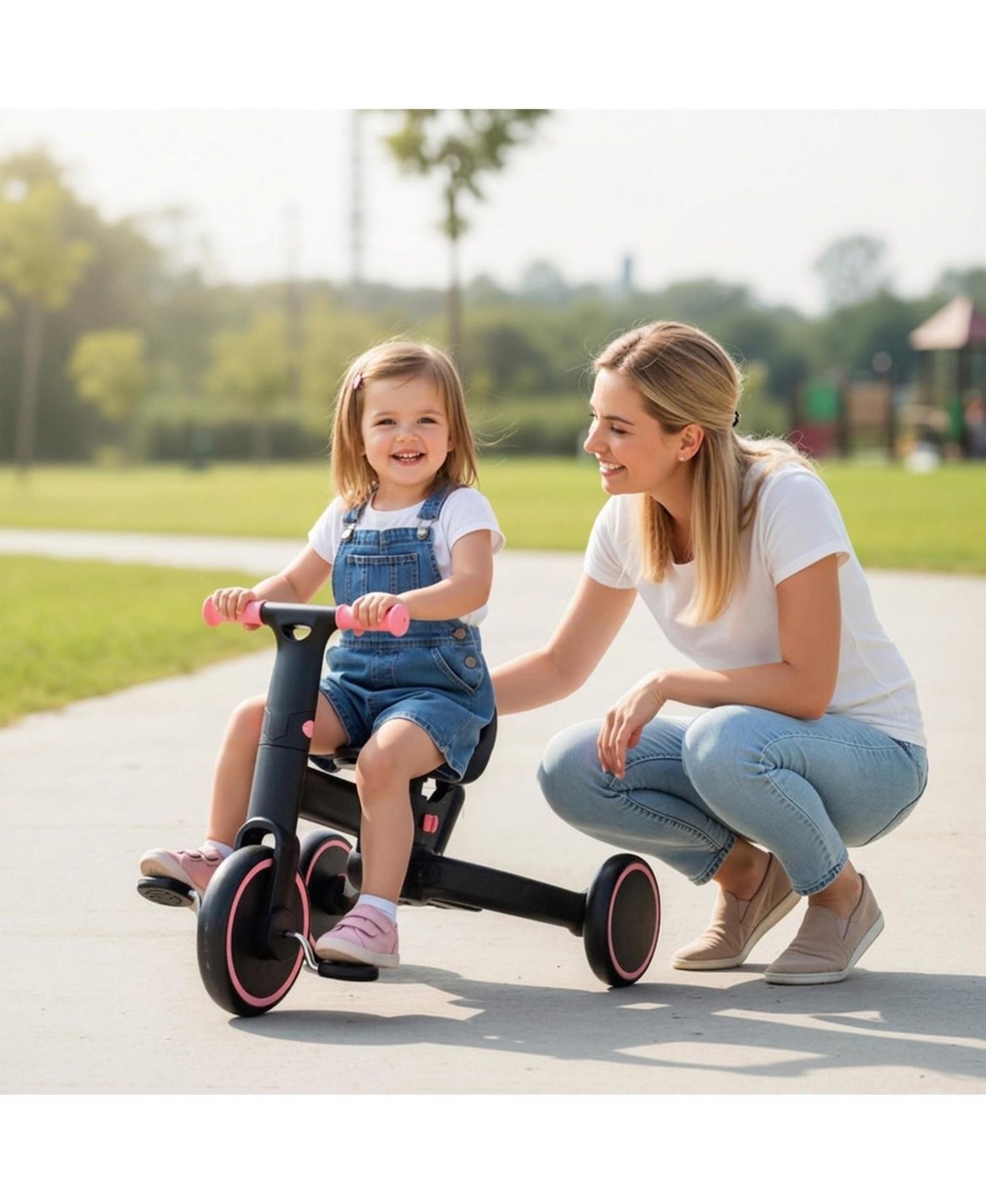 Детская игрушка HONGGE 4-in-1 Foldable Toddler Trike with Parent Push Handle, 55 lbs Capacity, Ages 18 Months–5 Years, цвет: Чёрный / Розовый — фото 11