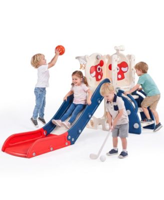 7-in-1 Toddler Slide with Basketball Hoop, Golf, Telescope and Hiding Area Play Set, Ages 1-3