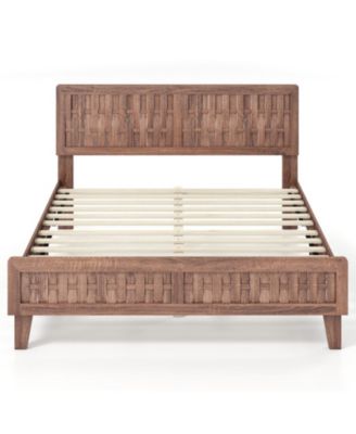 Mid Century Queen Bed Frame with 3D Woven Headboard
