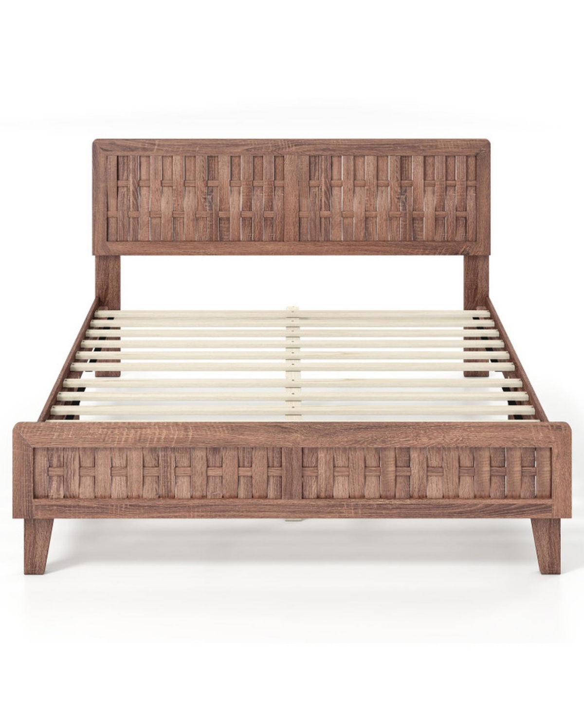 Sugift Mid Century Queen Bed Frame with 3D Woven Headboard