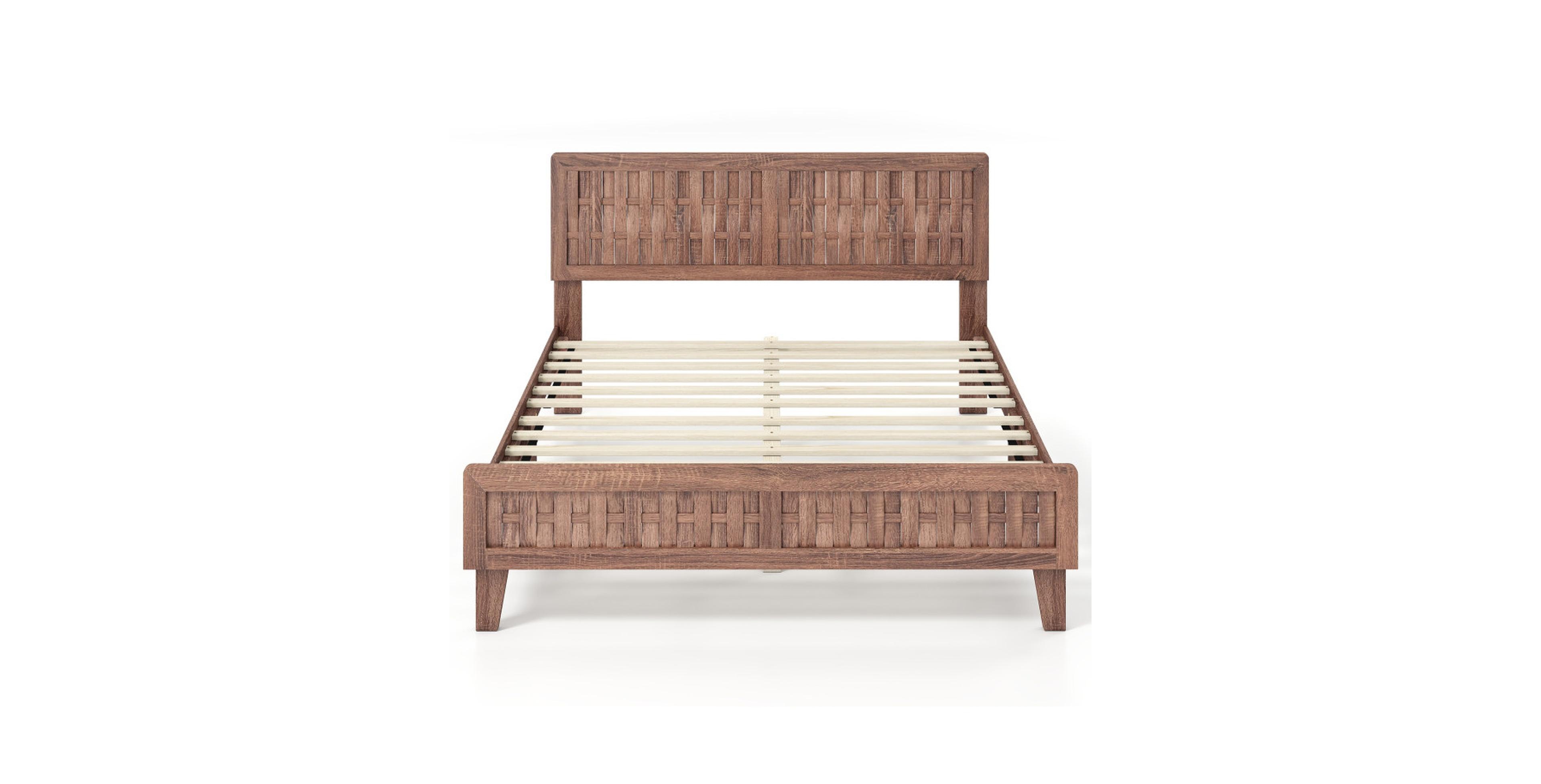 Sugift Mid Century Queen Bed Frame with 3D Woven Headboard