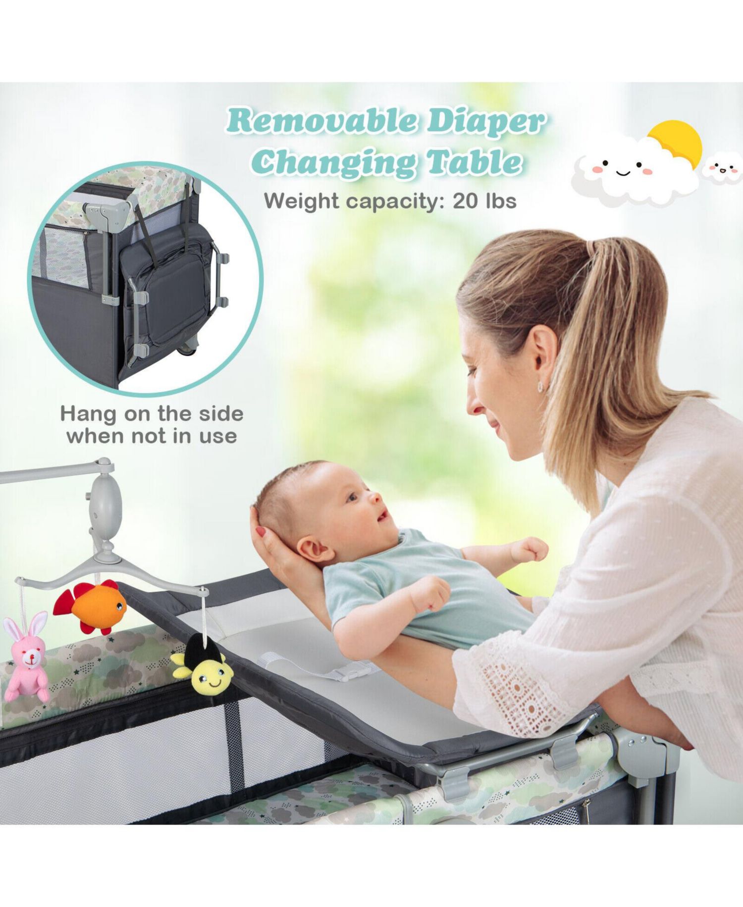Portable Baby Bassinet with Diaper Changer, Bedside Sleeper and Changing Station