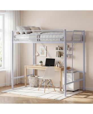 Heavy Duty Twin Loft Bed, Metal Frame with 11.7" Guardrail, Space-Saving Underbed Workspace, 450 lbs Capacity, No Box Spring Needed