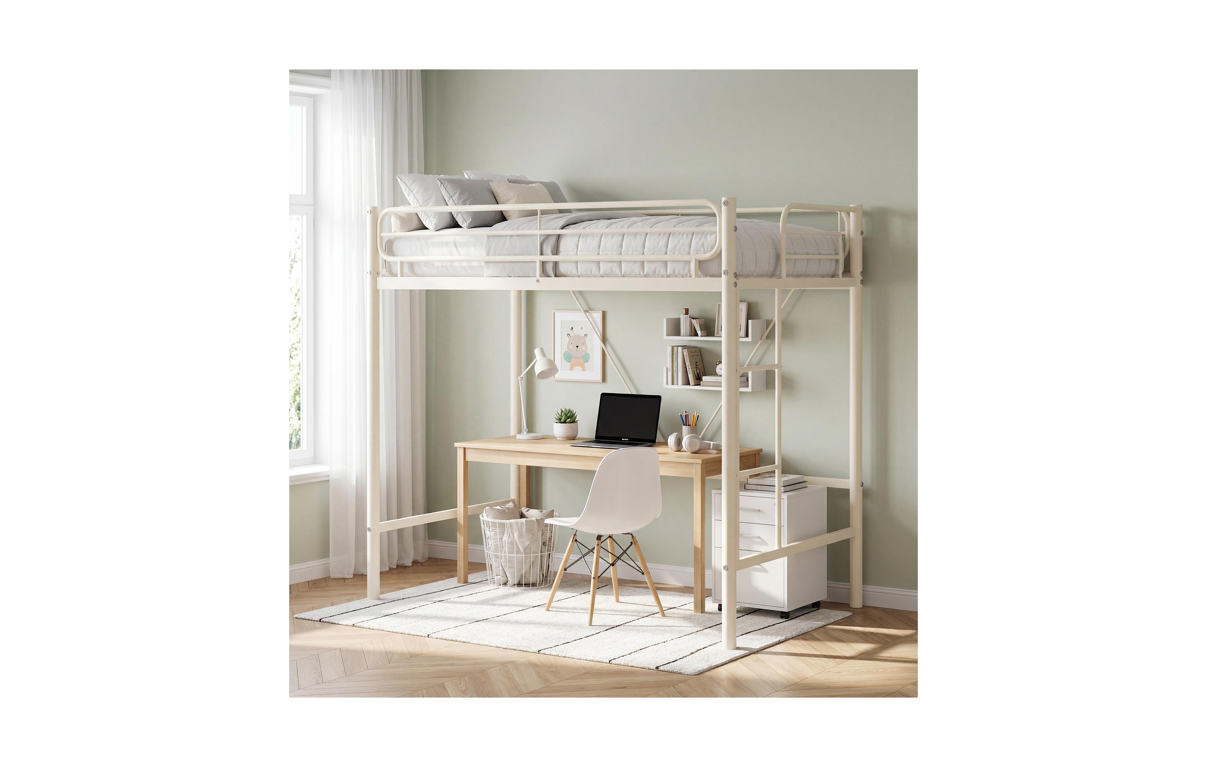 homfan Heavy Duty Twin Loft Bed, Metal Frame with 11.7" Guardrail, Space-Saving Underbed Workspace, 450 lbs Capacity, No Box Spring Needed
