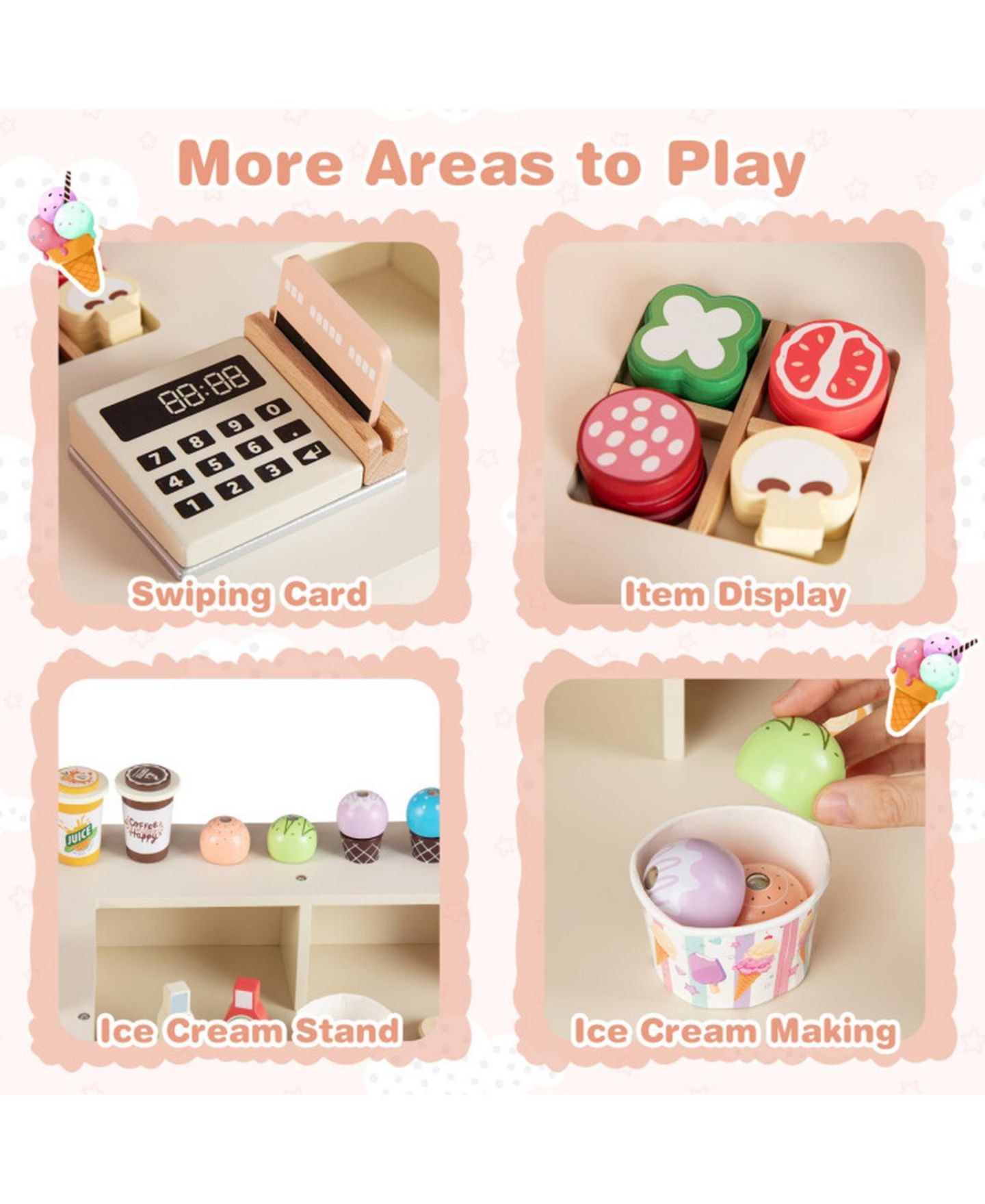 Детский игровой набор SUGIFT Pizza Food Truck Double-Sided Wooden 40-Piece Playset, Ages 3-6, цвет: Розовый — фото 9