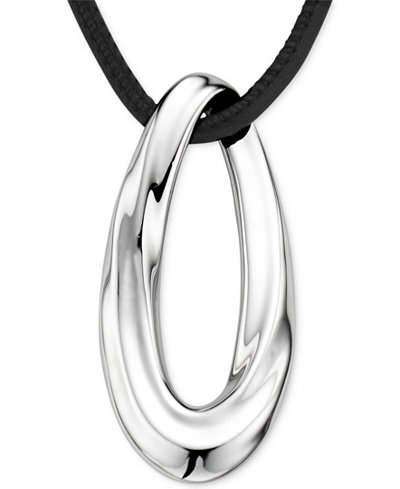 Nambé Oval Pendant Necklace in Sterling Silver and Black Leather, Only at Macy's