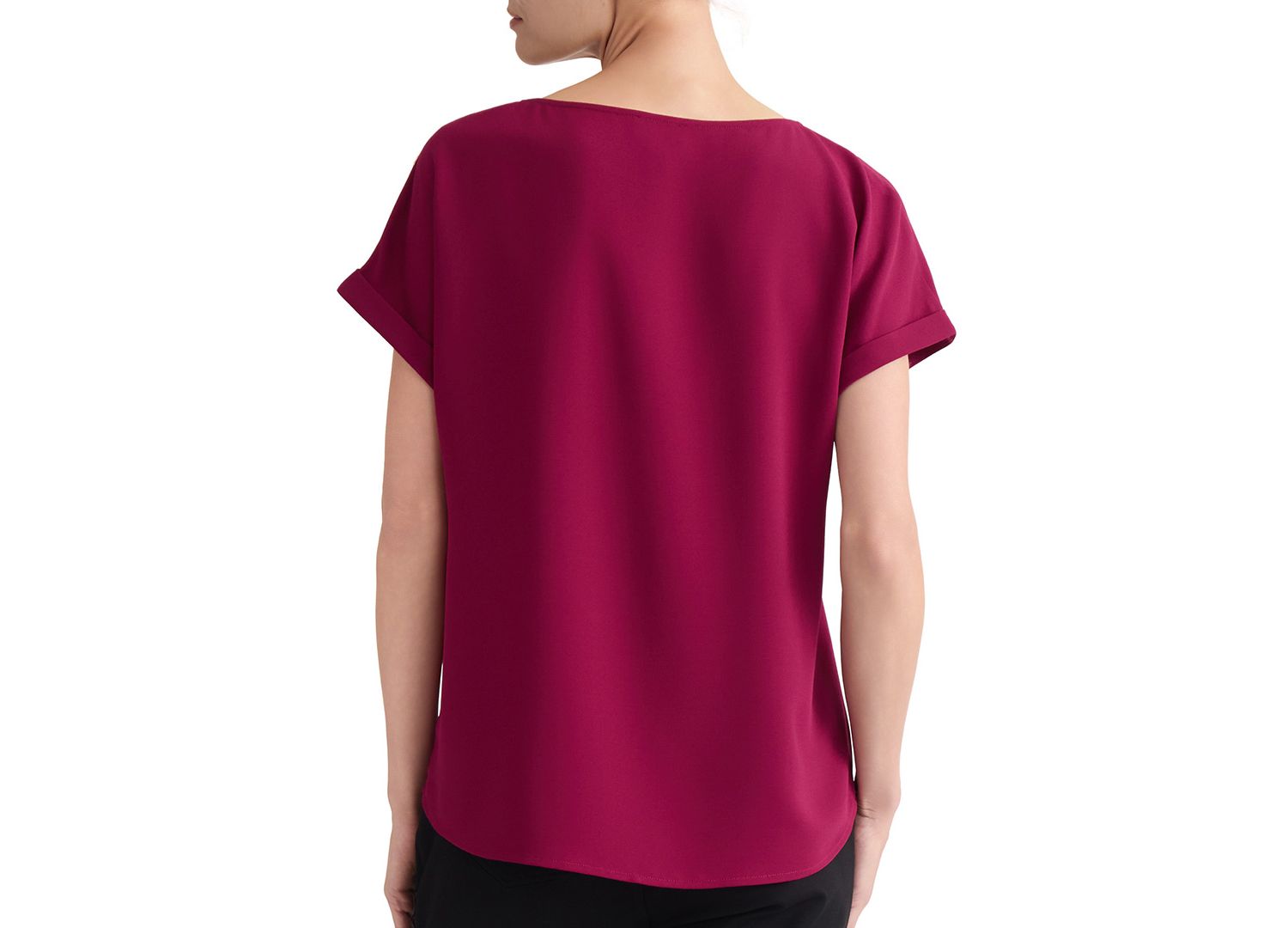 Petite Shoulder-Button-Detail Boat-Neck Short-Sleeve Blouse