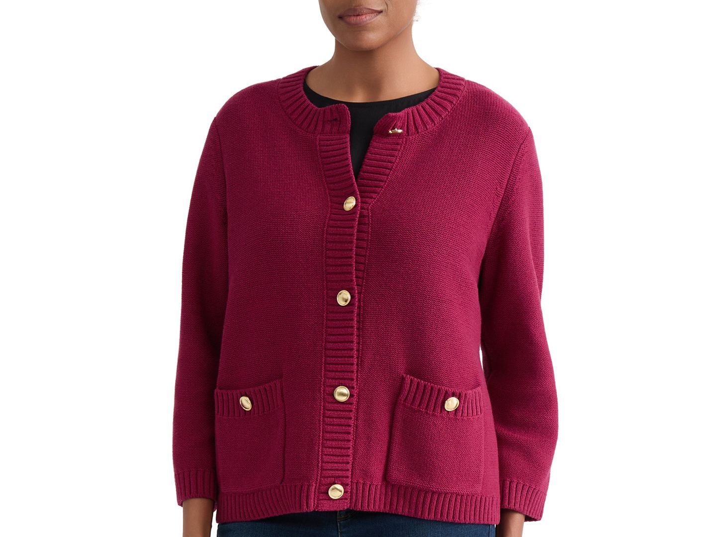 Женский кардиган Jones New York Petite Pocket Detail, цвет: Ягодный красный — фото 1
