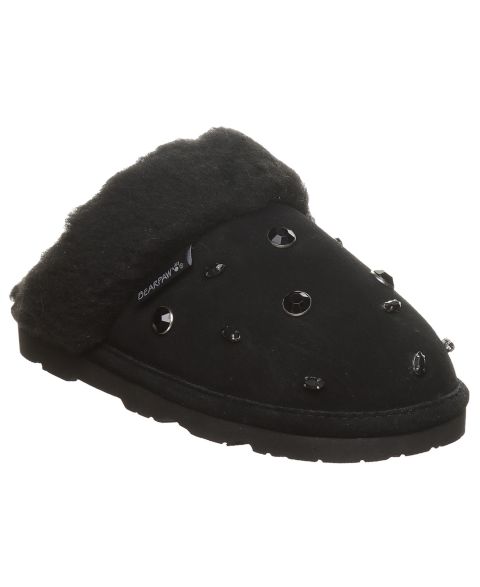 Женские тапочки BEARPAW Loki Nova Embellished Suede Scuff Slippers, цвет: Чёрный
