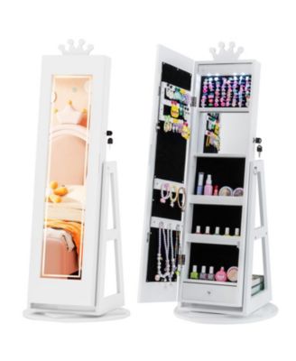 Kids 3-in-1 Crown Jewelry Armoire with Lighted Full-Length Mirror and 360-Degree Swivel Base