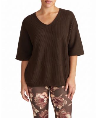 Plus Size Lotus V-Neck Oversized Ribbed-Knit Sweater