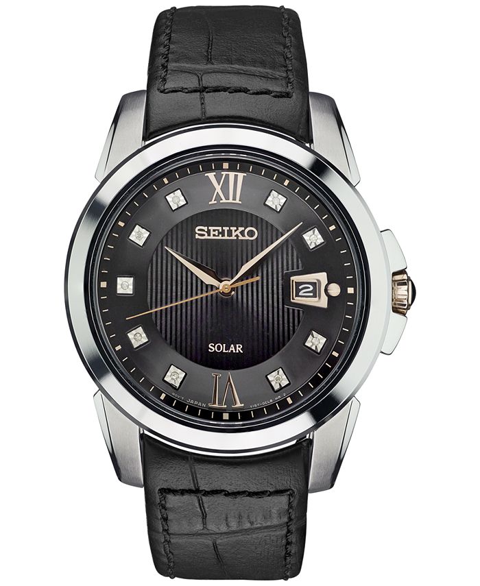 Seiko Men s Solar Le Grand Sport Diamond Accent Black Leather