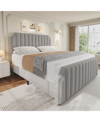 Velvet Upholstered Platform Bed with Tall Tufted Headboard