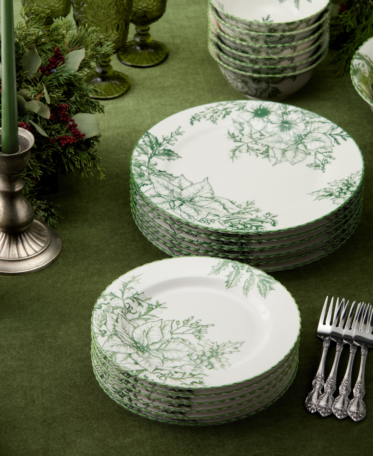 Certified International Winter Evergreen Salad Plates, Set of 6
