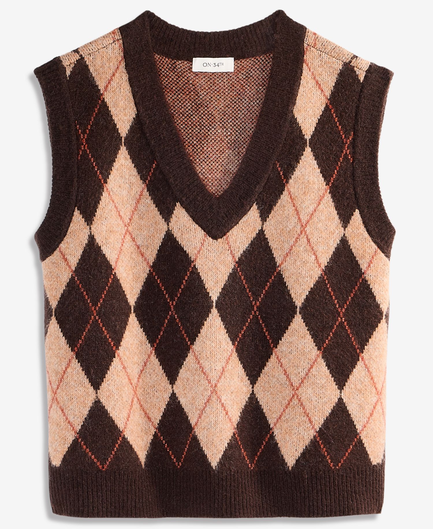 Women's Argyle V-Neck Sleeveless Sweater Vest