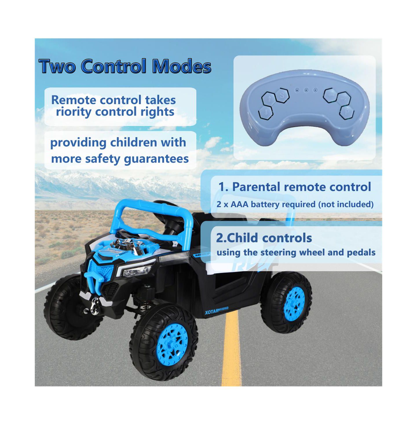 Детская игрушка YOBTOP Kids Electric Ride-On Car with 12V Battery, Remote Control & Swing Function, Seats Two, Ages 3+, цвет: Синий — фото 5