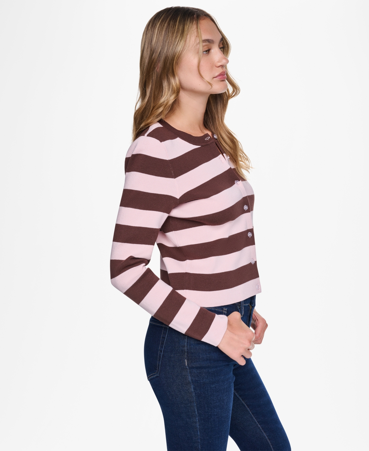 Dkny Jeans Women's Striped Cropped Cardigan Sweater