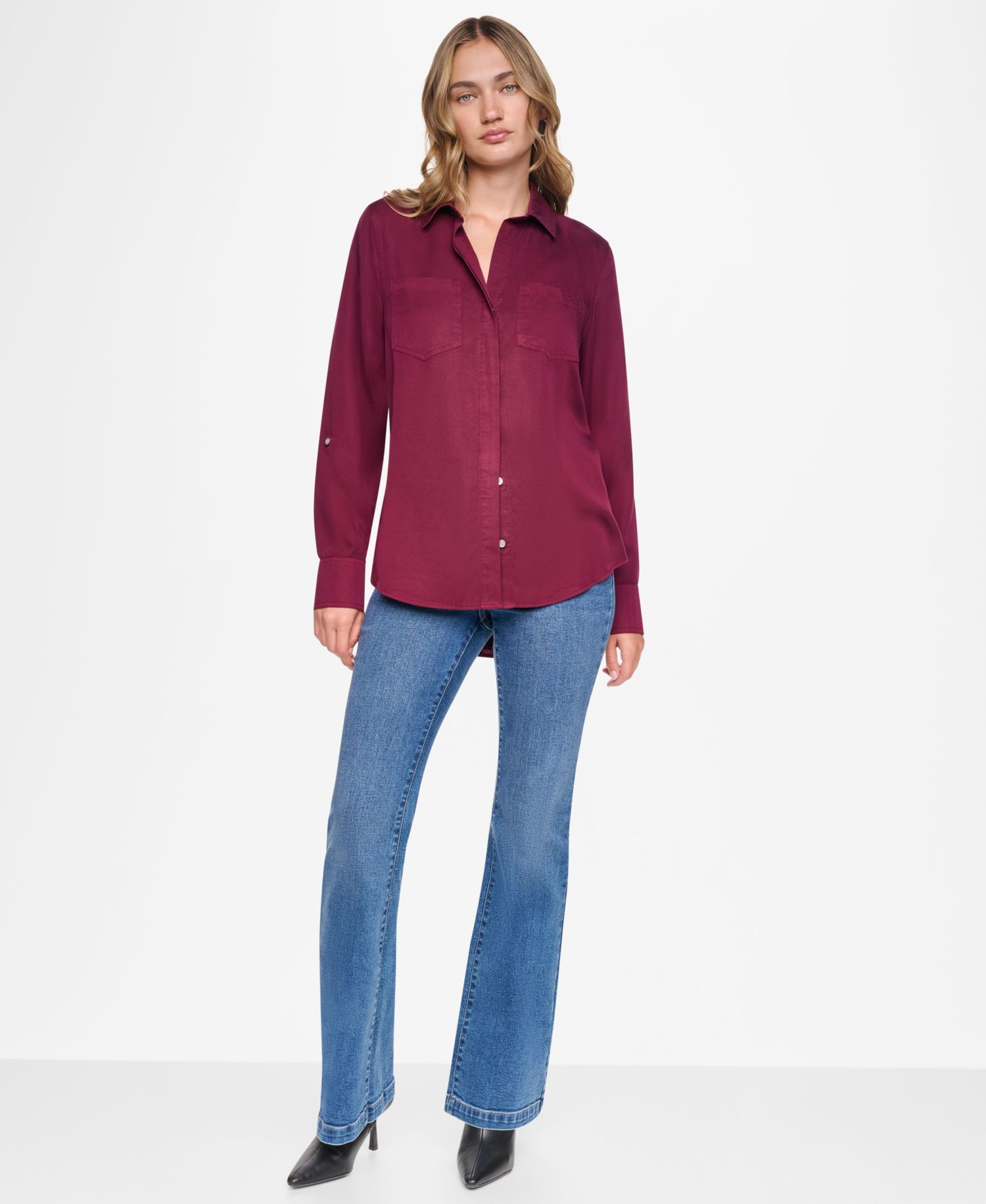 Women's Garment-Dye & Print Split-Back Button-Front Shirt