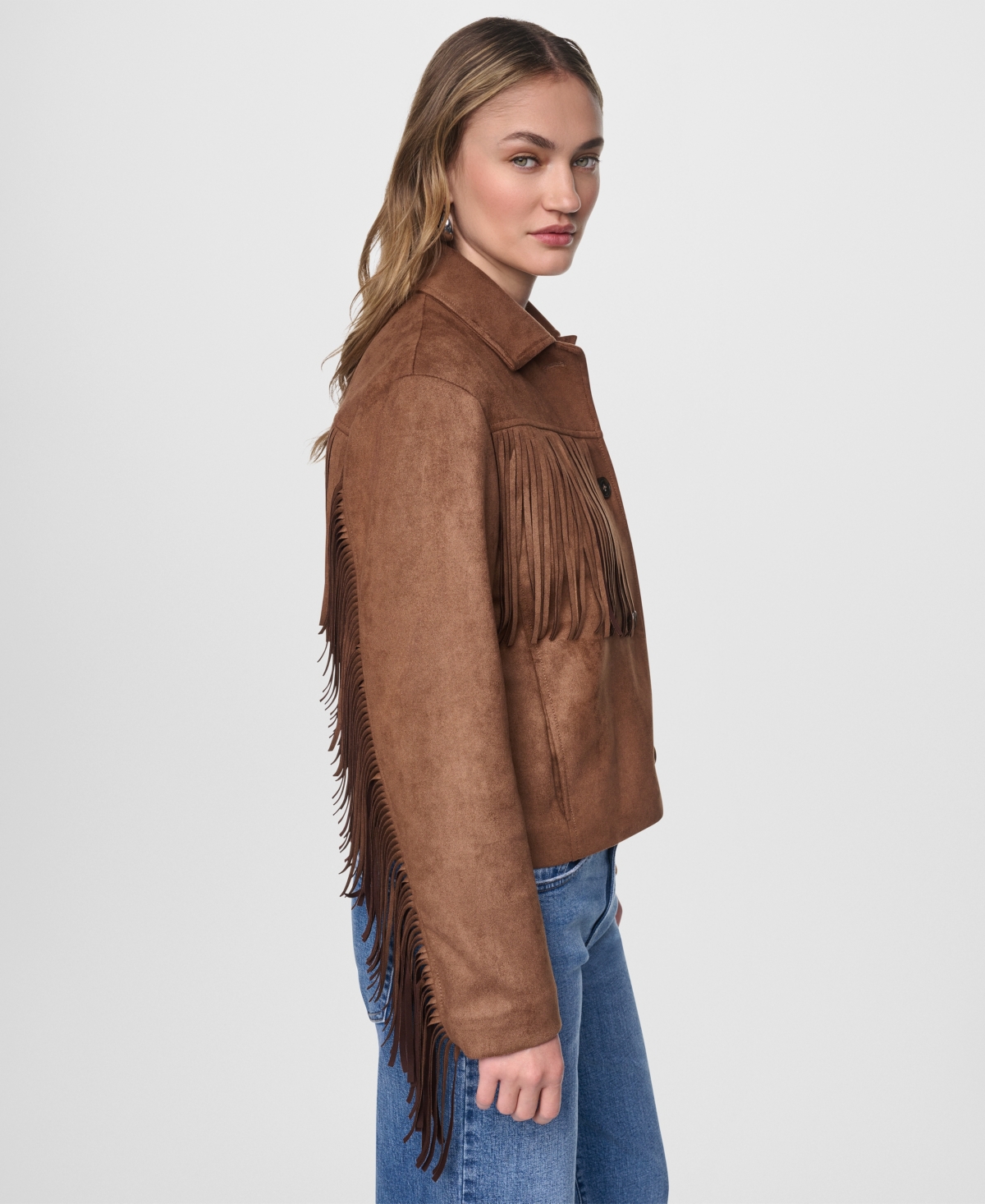 Dkny Jeans Women's Fringe Detail Collared Button-Front Jacket