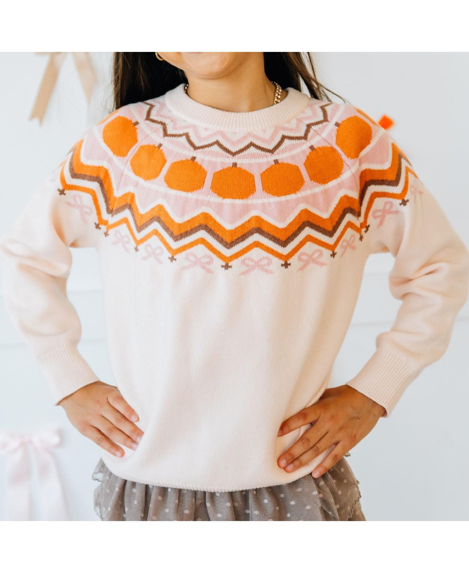 Little Girls Pumpkin Fair Isle Sweater