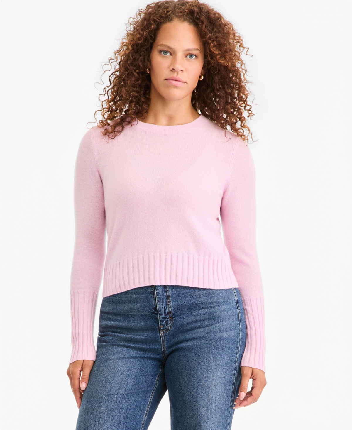 On 34th Women's Cashmere Crewneck Shrunken Pullover Sweater, Macy's Exclusive In Pink