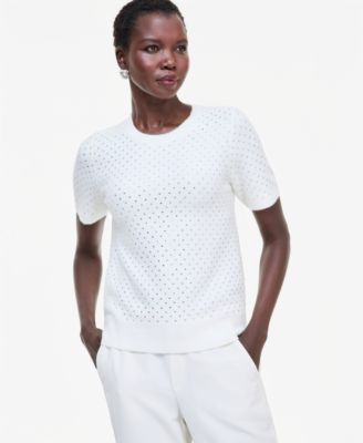 Women's Short-Sleeve Crystal-Embellished Sweater