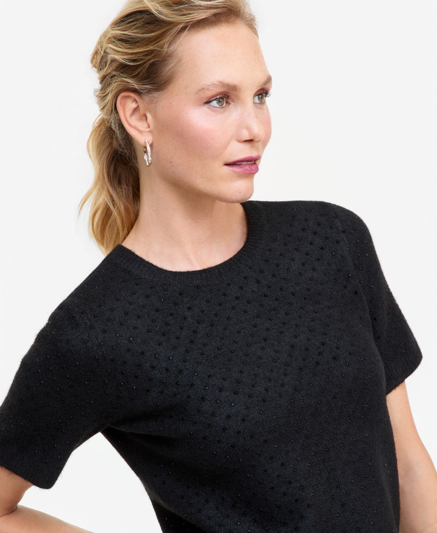 Women's Short-Sleeve Crystal-Embellished Sweater
