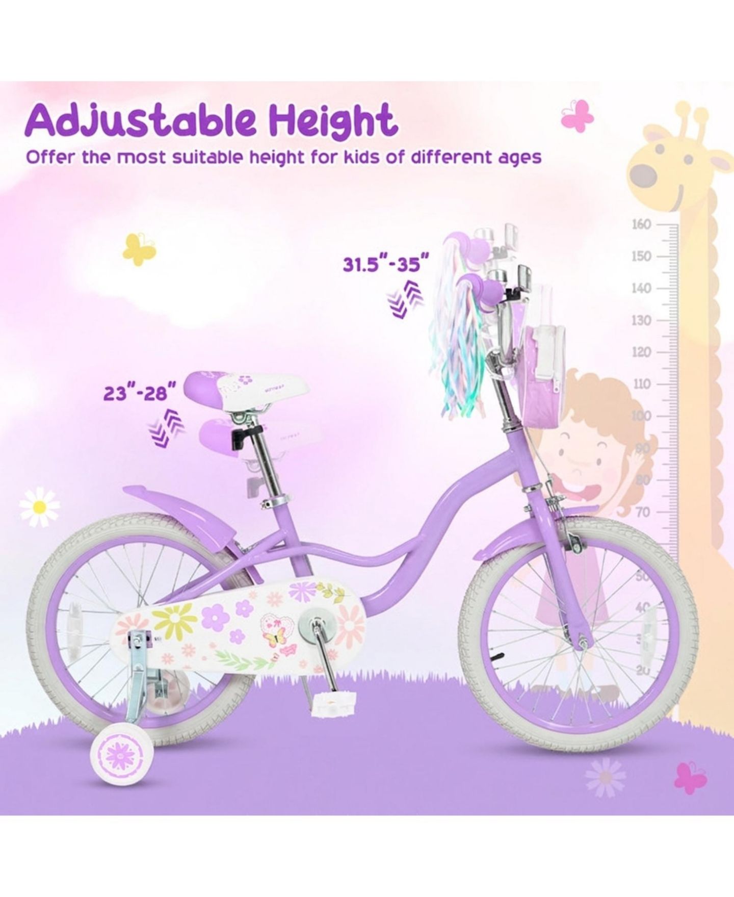 Детские игрушки HONGGE Adjustable 18-Inch Girls Bike with Front Storage Bag, цвет: Фиолетовый — фото 4