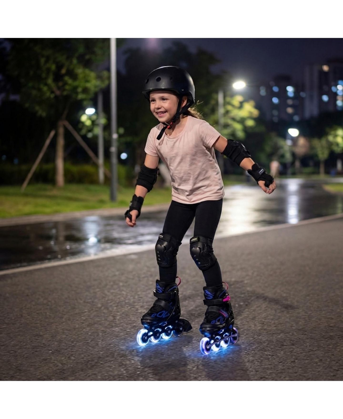 Детские игрушки HONGGE 4-Size Adjustable Light-Up Wheel Inline Skates, Ages 7+, цвет: Фиолетовый / Чёрный — фото 10