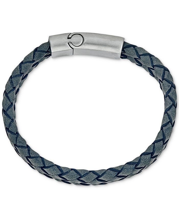 Esquire Men's Jewelry Gray Leather Bracelet in Stainless Steel, Created