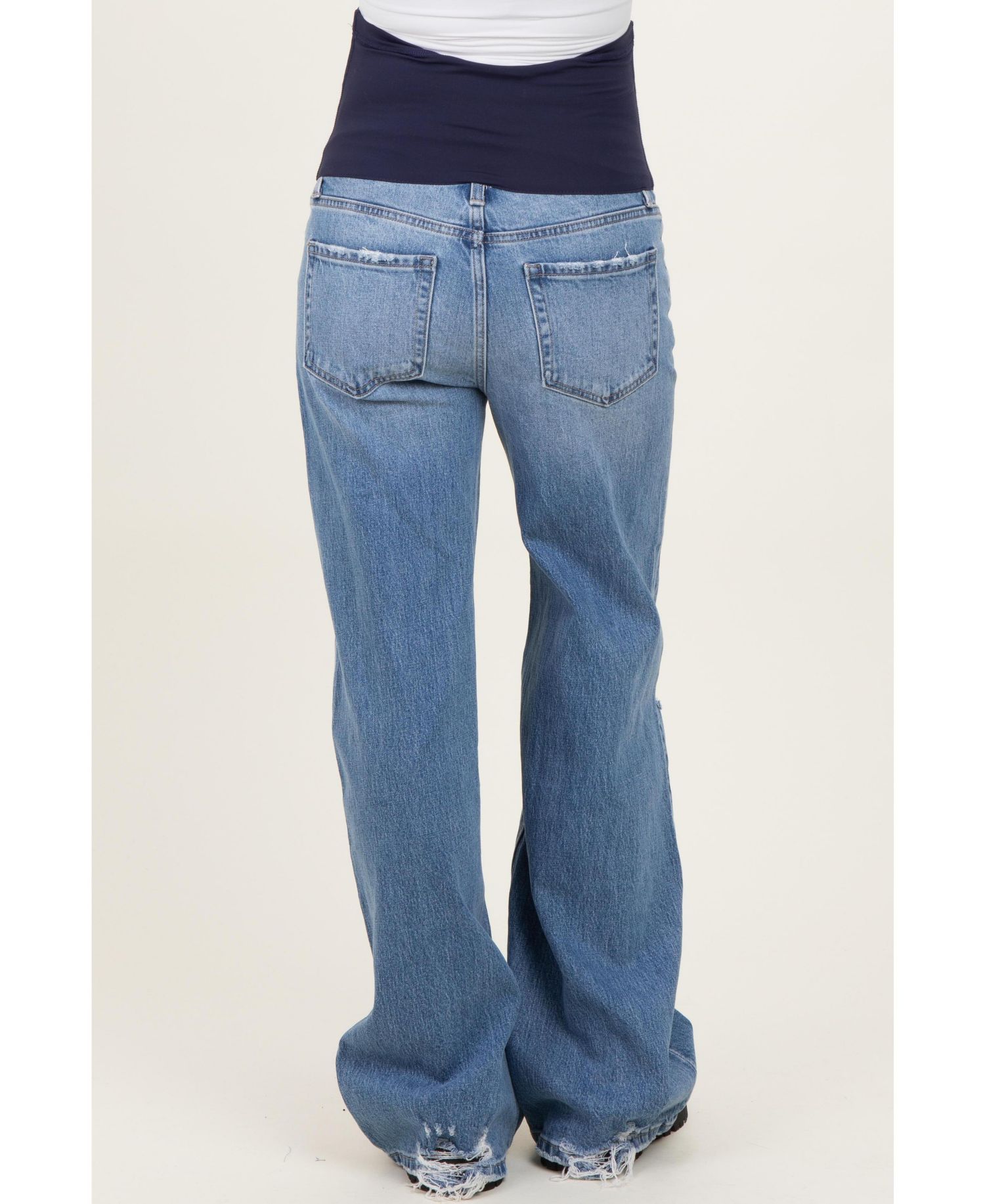 Maternity Wide-Leg High-Rise Distressed Denim Jeans