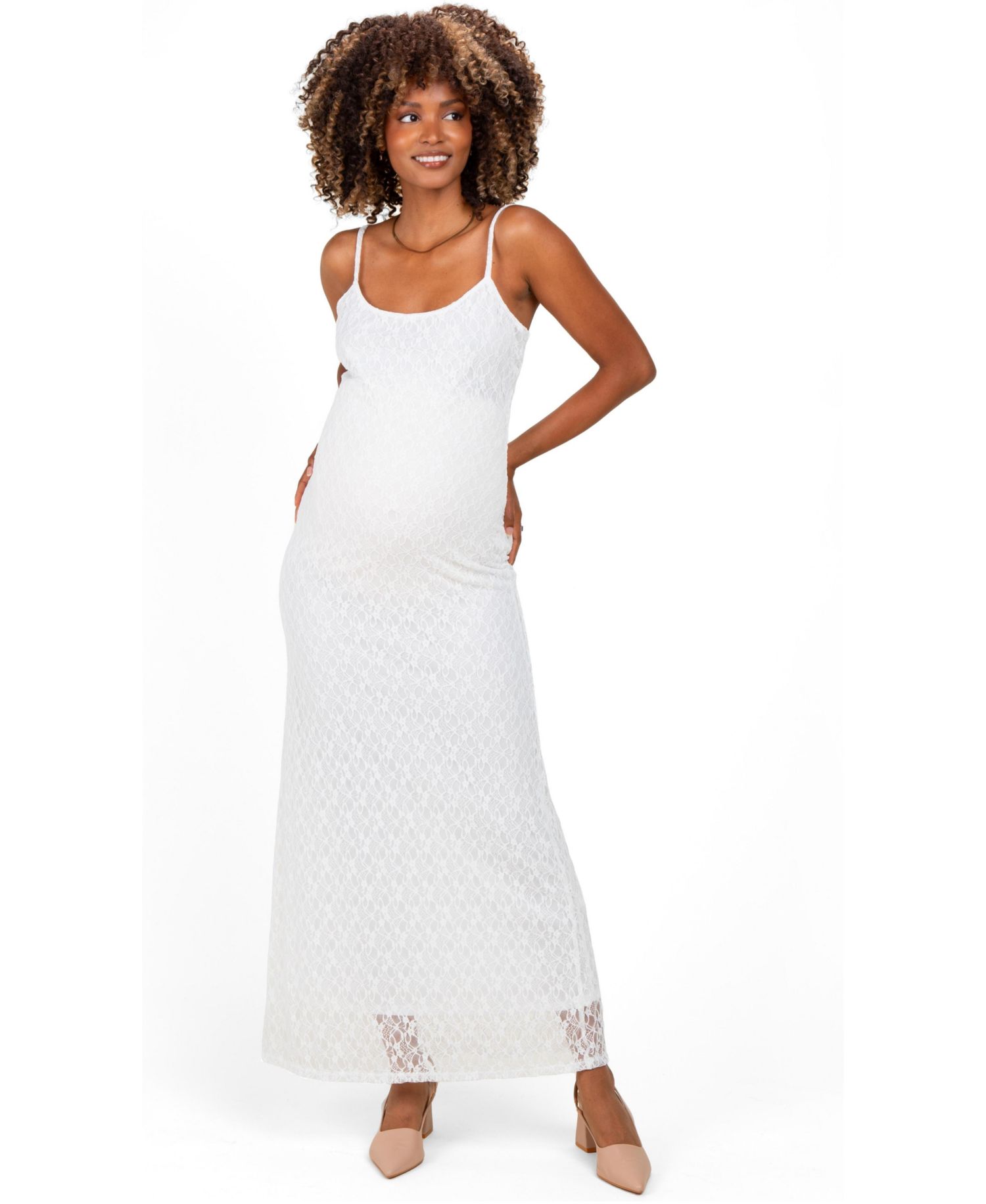 Maternity Sleeveless Lace Square-Neck Maxi Dress