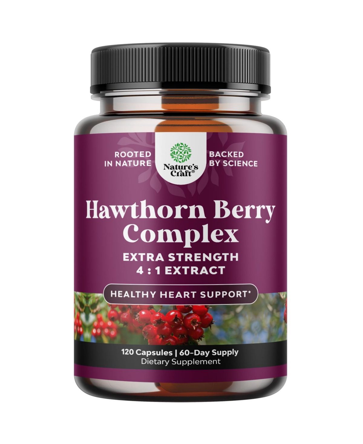Extra Strength Hawthorn Berry Capsules - Antioxidant Supplement with Leaf & Flower Extract 4:1 for Healthy Heart & Digestion - 120 Count Pack