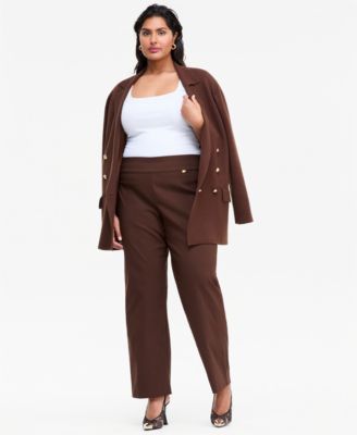Plus Size Mid-Rise Pull-On Straight-Leg Pants