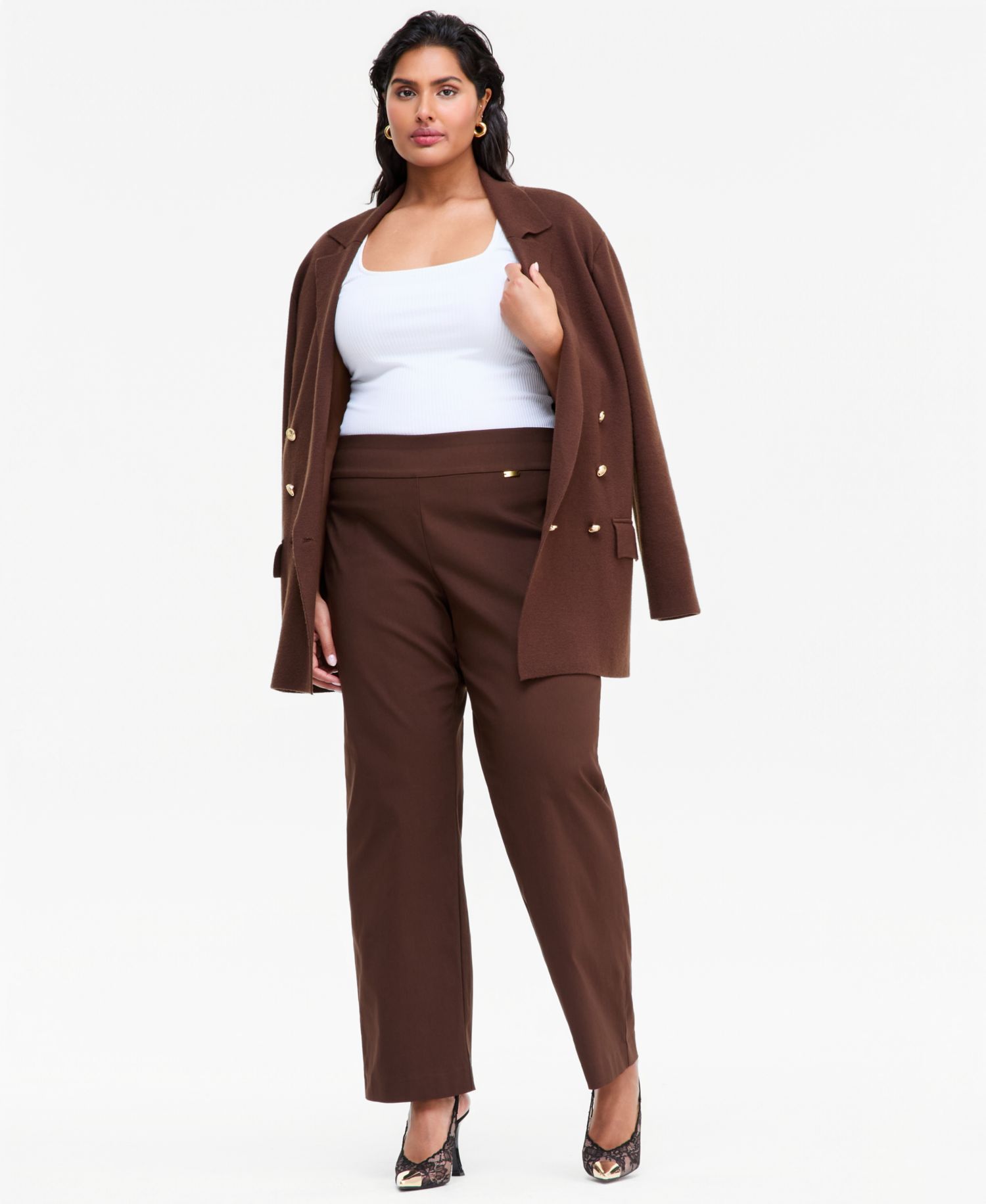 Plus Size Mid-Rise Pull-On Straight-Leg Pants