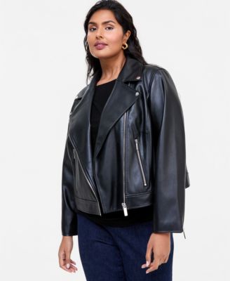 Plus Size Biker Faux Leather Jacket