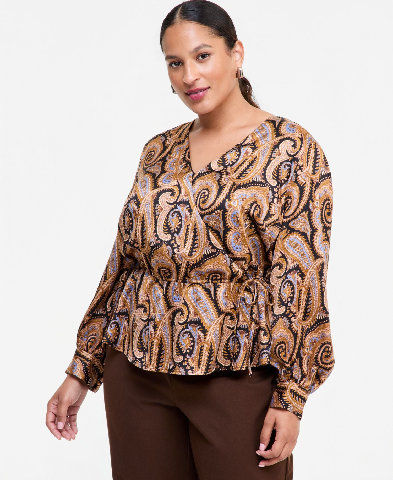 Plus Size Printed Peplum Blouse