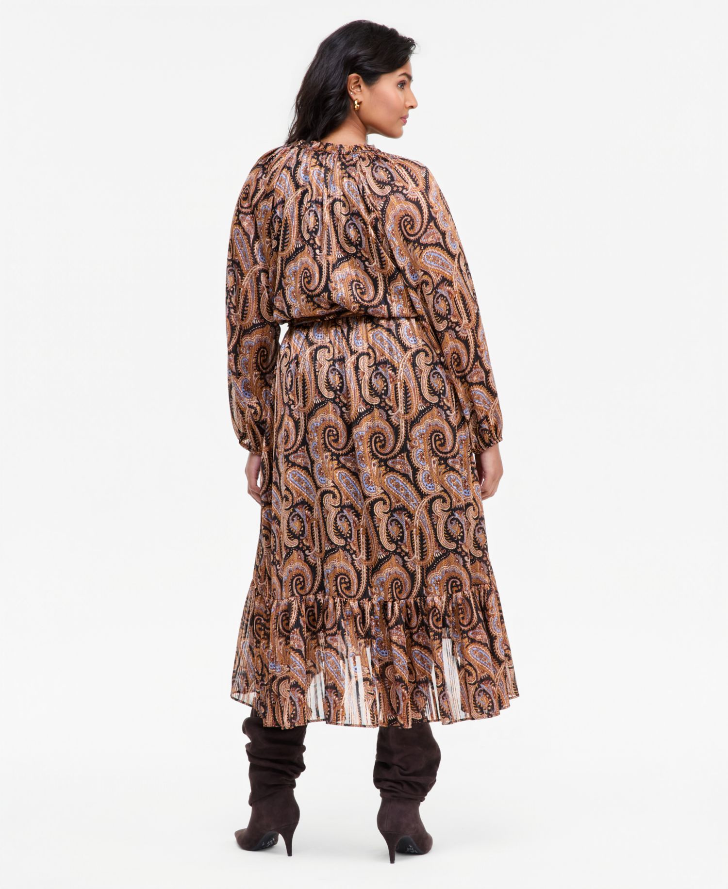 Plus Size Long-Sleeve High-Low Mock-Neck Chiffon Wrap Dress