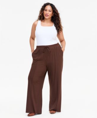 Plus Size Ribbed Wide-Leg Drawstring Pants